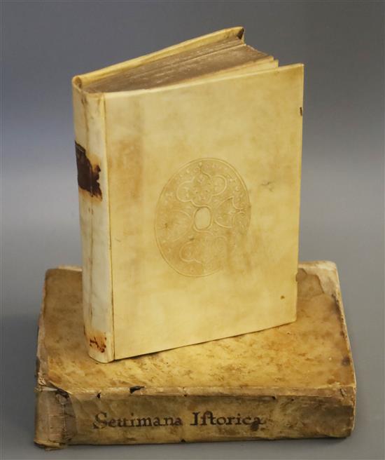 Castrucci, Pietro - La Settimana istorica overo le falicita, et infelicita ..., qto, limp vellum (torn), Todi, 1655, Gonzalez